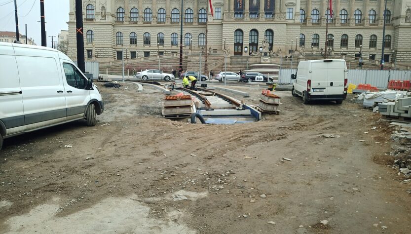 Výstavba trati na Václavském náměstí